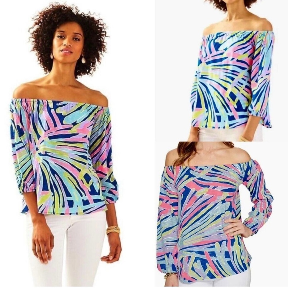 Lilly Pulitzer Indigo Sea Dreamin’ Enna Off the Shoulder Top